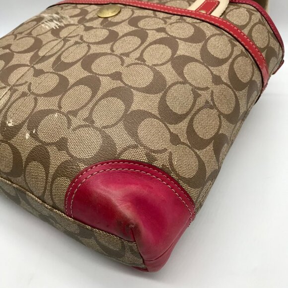 Coach Brown Monogram Canvas Pink Heritage Stripe Tote Bag 11349 - Picture 8 of 11